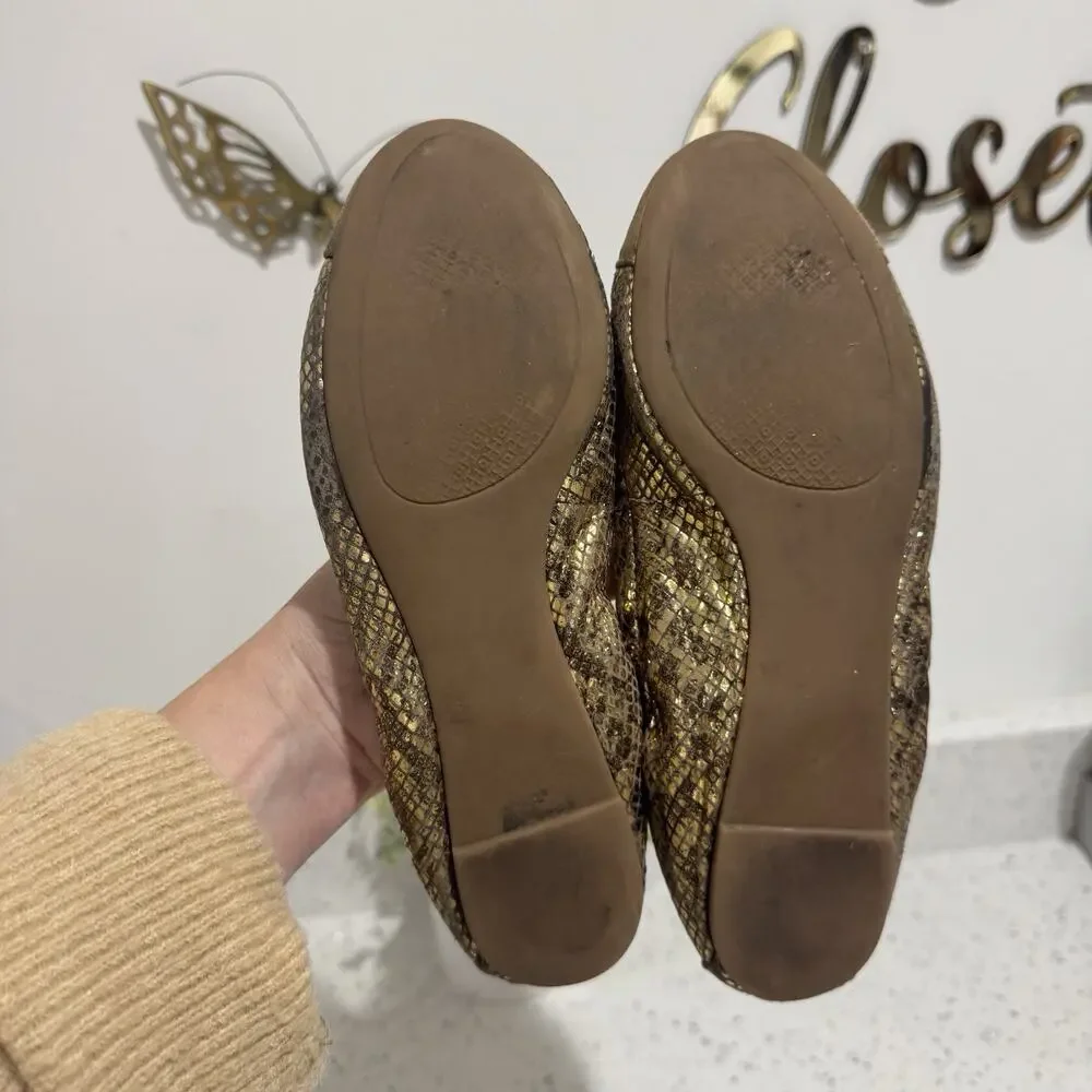 Tory Burch York Roccia ballet flat Gold Slip On Comfort Size 7.5 snake print CP